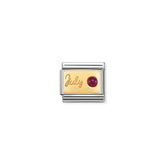 Nomination COMPOSABLE CLASSIC MONATSSTEINE Element aus Edelstahl, mit 18Kt Gelbgold und Edelsteinen verziert (07_Juli RUBIN)